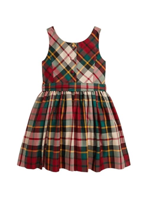 Abito da bambina in taffetà, motivo scozzese al-over nelle tonalità di rosso/verde/panna. POLO RALPH LAUREN | 312980345001